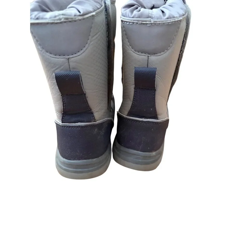 Youth Gray Winter‎ Snow Boots Neon Yellow Drawstring Insulated Size US 3M